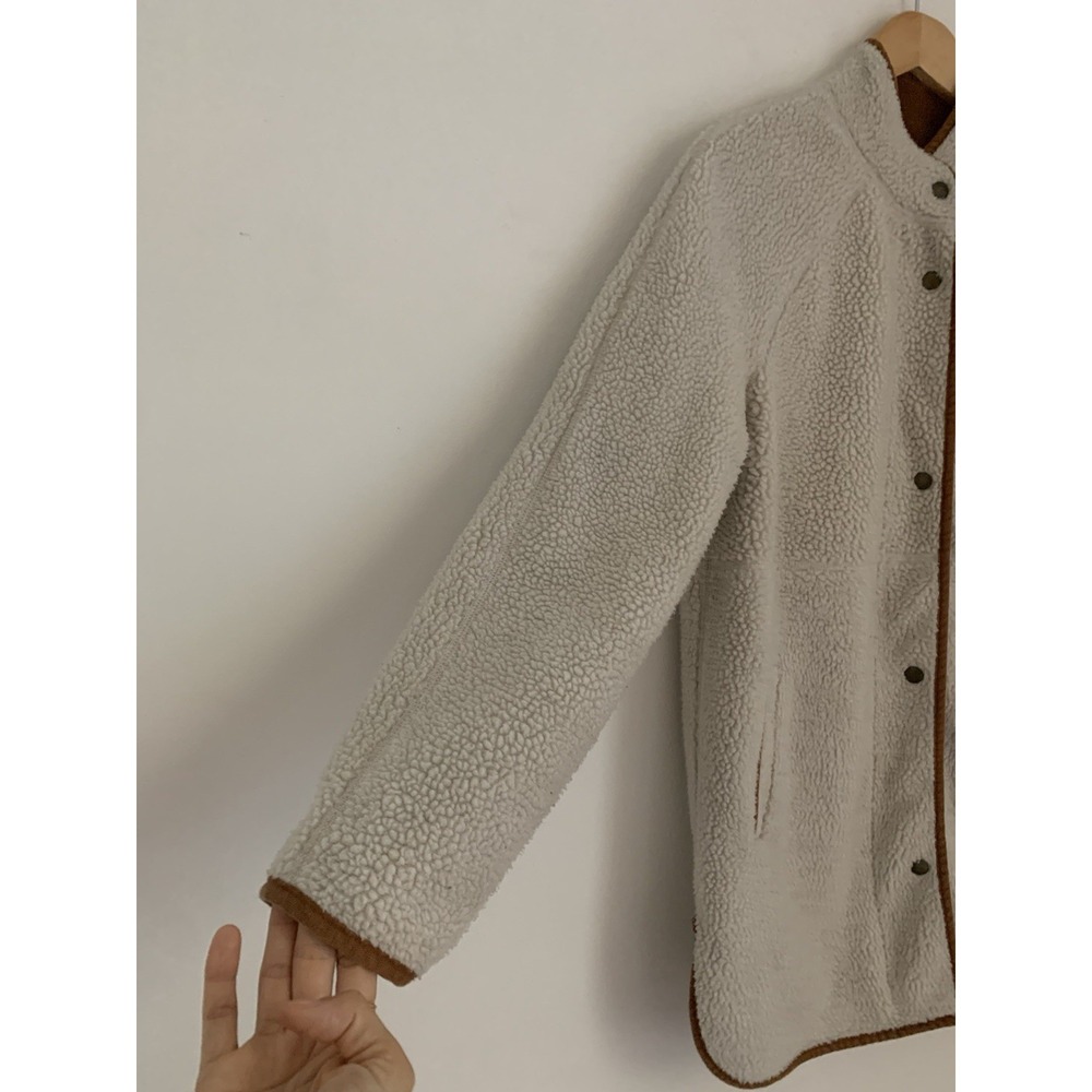 Old Navy Women Jacket Coat Sherpa Faux Suede Sz XS Oversized Ivory Tan Snaps - Picture 4 of 14